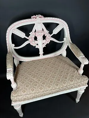 Antique 1890s French Painted Cream/Pink Boudoir Chair W Quiver Motif Caned Seat • $799.99