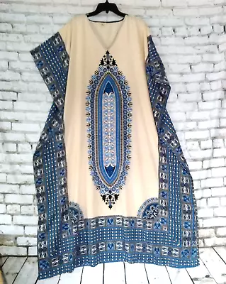 Gypsie Blu Dress Women One Size Blue Paisley Floral Long Maxi Kaftan Boho Hippie • $21.99