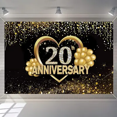 Happy 20th Anniversary Banner Background Decorations Wedding Anniversary 20th • £14.09