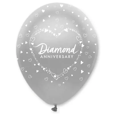 £0.99 • Buy 6 Silver 60th Diamond Wedding Anniversary Balloons - 12  Latex