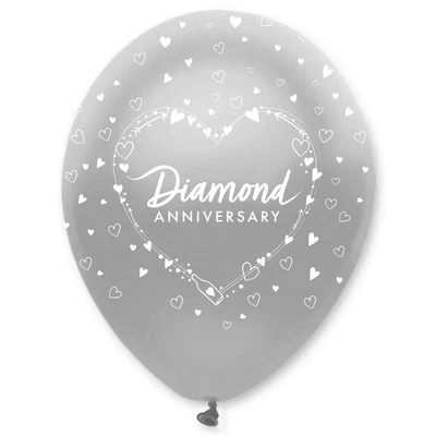 £0.99 • Buy 6 Silver 60th Diamond Wedding Anniversary Balloons - 12  Latex