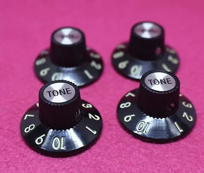 Real Bakelite Witch Hat Knob Set (4) Black W/ Set Screw For Fender Or Gibson • $24.19