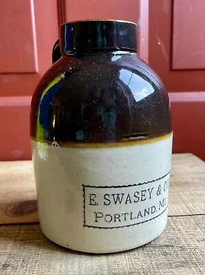 Antique Late 1800s 2 Tone E. Swasey & Co. Portland Maine Stoneware Oyster Jug • $150