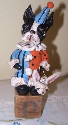  New Folk Art Boston Terrier Dog  Party Dog Bunny Jol Vintage Nostalgic  • $84