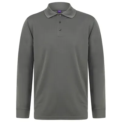 Henbury Adults Unisex Long Sleeve Coolplus Piqu Polo Shirt PC3836 • £11.34