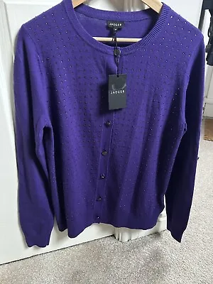 Jaeger Cardigan Wool/cotton/cashmere Purple Size Medium Sparkle Bnwt Rrp £180 • £39