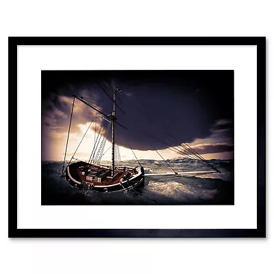 Painting Sailing Ship Stormy Sea Ghost Deserted Waves Framed Print 12x16 Inch • £26.99