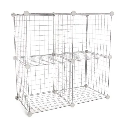 4 Cube Wire Storage Shelves White Organising & Shoe Rack Garage & Garden | Pukkr • £18.99