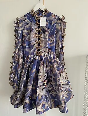 Bnwt Zimmermann Botanica Butterfly Concert Mini Dress Purple Blue 1 Rrp$1600 • £777