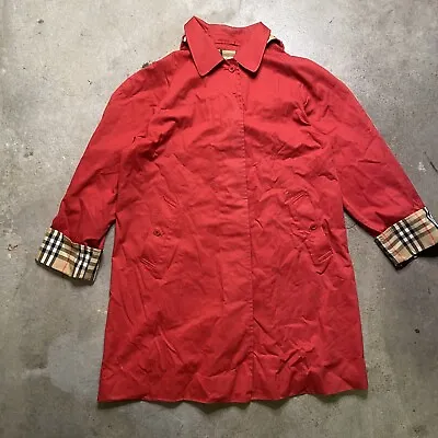 Vintage Burberry London Women's  Red Hooded Trenchcoat Removable Hood Sz 10 Usa • $119.99