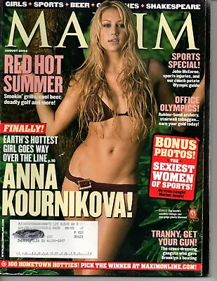 Maxim Magazine August 2004 Anna Kournikova John McEnroe Kelly Carlson Meng Lau • $12.50