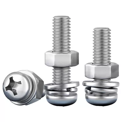 M2-M12 A2 SS Phillips Rounded Head Screw Set Bolt+Nut+Washer+Spring Washer • £2.46