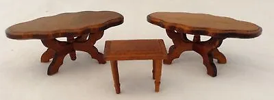 Wood Dollhouse Furniture 2 Scalloped Oval Tables With Fancy Legs 1 Small Side • $19.95