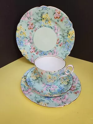 Shelley MELODY Chintz 4 Piece Set Small Cup Saucer 2 Plates Bone China England • $45