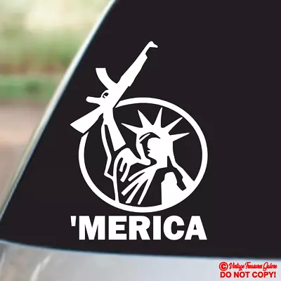 Merica Statue Of Liberty Holding Assault Rifle Vinyl Decal Sticker Window Bumper • $2.99