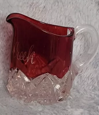 Vintage Antique Souvenir Ruby Clear Glass Cup Creamer From Battle Creek Michigan • $40