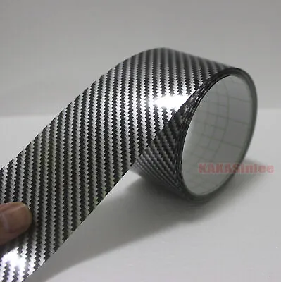 Self Adhesive Tape Vehicle 2D Glossy Black Carbon Fiber Vinyl Wrap Sticker VL • £3.83