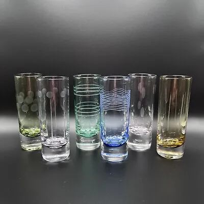 Mikasa Cheers Colored Mix Set Of 6 Etched Shot Glasses 2 Oz Shooters 4” • $24