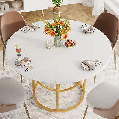 Tribesigns 47  Wood Round Dining Table Kitchen Table With Geometric Metal Base • $181.07