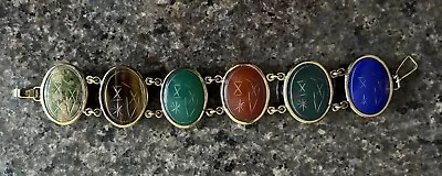 VTG Van Dell 12k Gold Filled Bezel Set Carved Large Stone Scarab Bracelet • $19.99