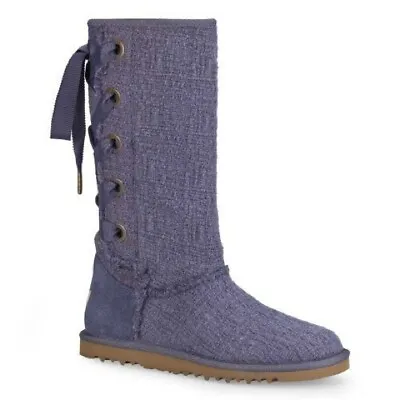 UGG Women's 5 Heirloom Lace Up Tall Boots Blue Periwinkle 1000693 (Fit Youth 3 • $99.99