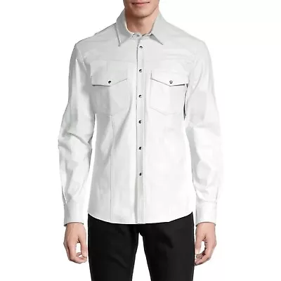 Men's Genuine Lambskin Real Leather Soft Slim Fit Full Sleeve Button Up Shirt • $114.99