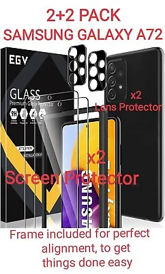 (S2) EGV Screen Protector For Galaxy A72 And Camera Lenses Tempered Glass 2+2 • £2.50