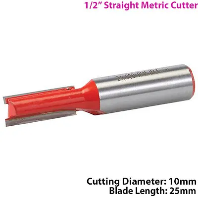 ½  SHANK 10mm X 25mm Tungsten Carbide Straight Router Bit Worktop Wood Cutter • £6.99