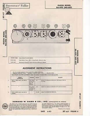 1963 Olson Ra-490 Mx-601 Fm Stereo Multiplex Adapter Service Manual Photofact  • $10.99