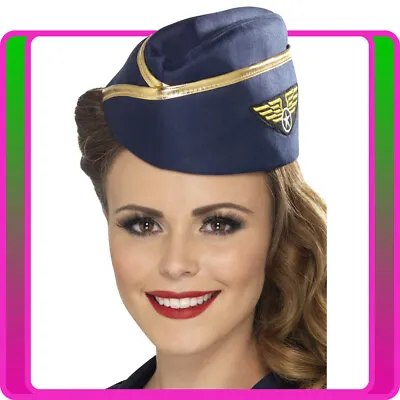 Ladies Pilot Air Hostess Hat Costume Uniform Womens Flight Attendant Accessory • $20.89