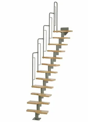 £709.99 • Buy  Modular Staircase Space Saver Spiral Loft Stairs Beech & Grey Metal GRAZ