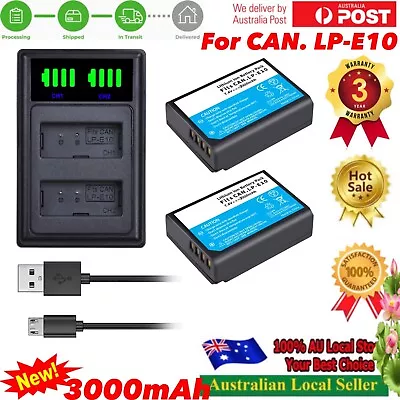 2x 3000mAh LP-E10 Battery +SLIM LED Dual Charger For Canon EOS 1500D 1300D 1200D • $38.60