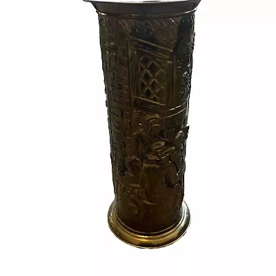Vintage English Brass Umbrella Cane Stand Embossed Repousse Relief England • $99.99