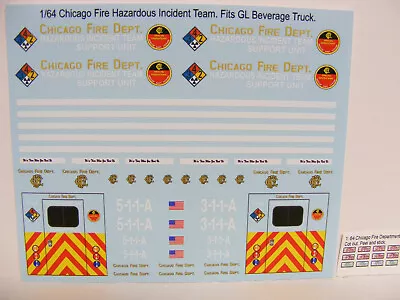 $7.99 • Buy Chicago Fire Hazardous Team 1/64 Water Slide Decals For GL Beverage Truck