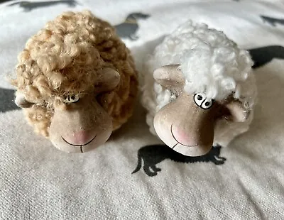Fun Pair Of Woolly And Ceramic Sheep Lambs • £9.49