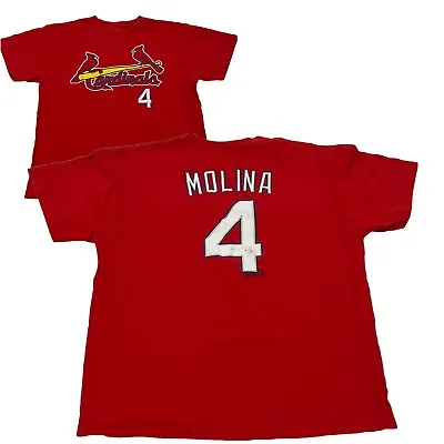 St Louis Cardinals Shirt Mens Large Yadier Molina #4 Red Majestic MLB Baseball • $11.99