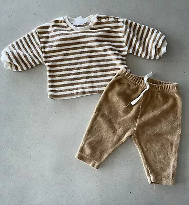 Boy Or Girl Infant Baby Neutral Tan Zara Sweater Outfit Shirt Pants 1-3 Months • $9.99