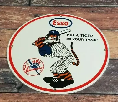 Vintage Esso Gasoline Porcelain Gas Pump Mlb Yankees *make An Offer Stadium Sign • $119