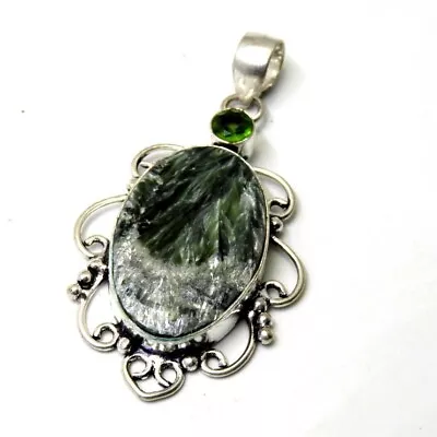 Rough Seraphinite Sterling Silver Handmade Jewelry Gemstone Pendant 8 Gm-NewA15 • $12.99