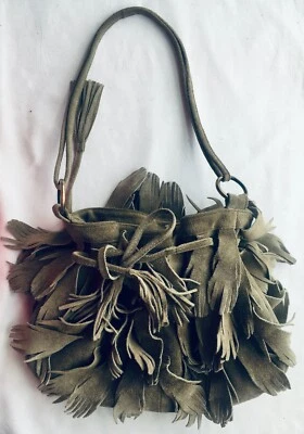 £20 • Buy True Vintage Fringed Suede Lined Shoulder Bag Drawstring