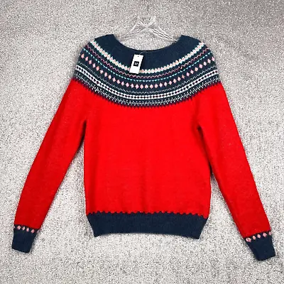 GAP Sweater Womens Medium Red Wool Mohair Blend Circular Fair Isle Jumper • $28.04