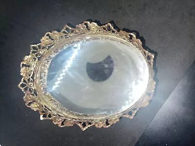 Vintage Oval Silver Floral Filigree Mirrored Vanity Tray Mirror 13x9.5 MCM - LN • $12