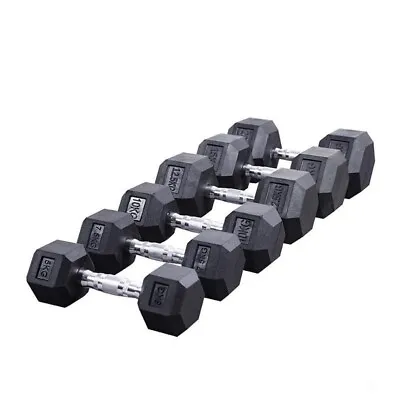 A Pair Of 5/7.5/10/12.5/15/17.5KG Rubber Hex Dumbbell Fitness Strength Weight • $139