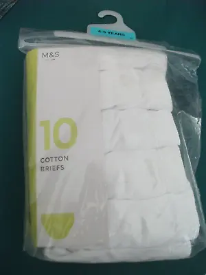 Boys Briefs 10 Pack Marks And Spencer Age 4-5 White Cotton NEW • £5.99