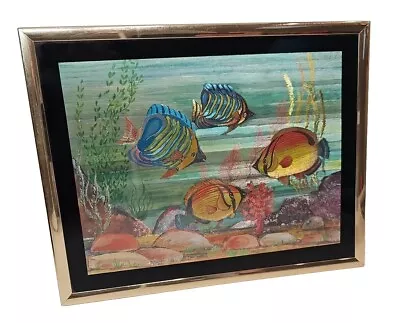 Vintage Manifestations Optical Illusionary Framed Foil Art Tropical Sea Fishes • $28.95