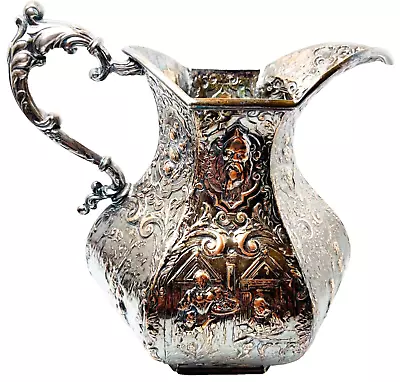 Antique E.G. Webster & Son Repousse Silver Plate Water Pitcher Victorian Story • $139.99