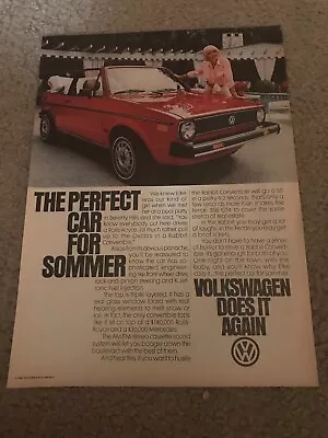 Vintage 1980 VOLKSWAGEN RABBIT CONVERTIBLE Print Ad RED  PERFECT CAR FOR SOMMER  • $6.99