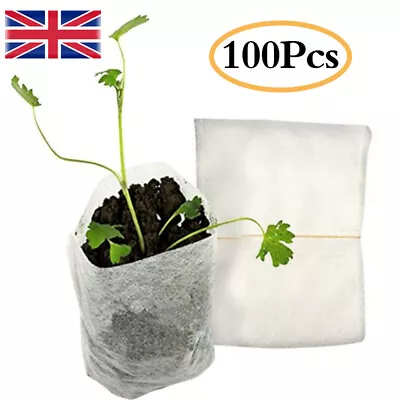 £3.49 • Buy 100Pcs Biodegradable Plant Grow Nursery Bag Seedling Seed Non-Woven Pots Kit UK