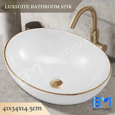 Bathroom Basin Above Counter Top Vanity Ceramic Sink Hand Wash Bowl Oval White • $79.99