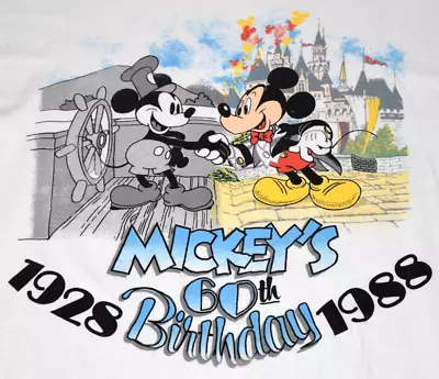 Mickey Mouse T-Shirt VTG 80s Mickey's 60th Birthday Shirt Sz M C.1988 Made USA • $110.70